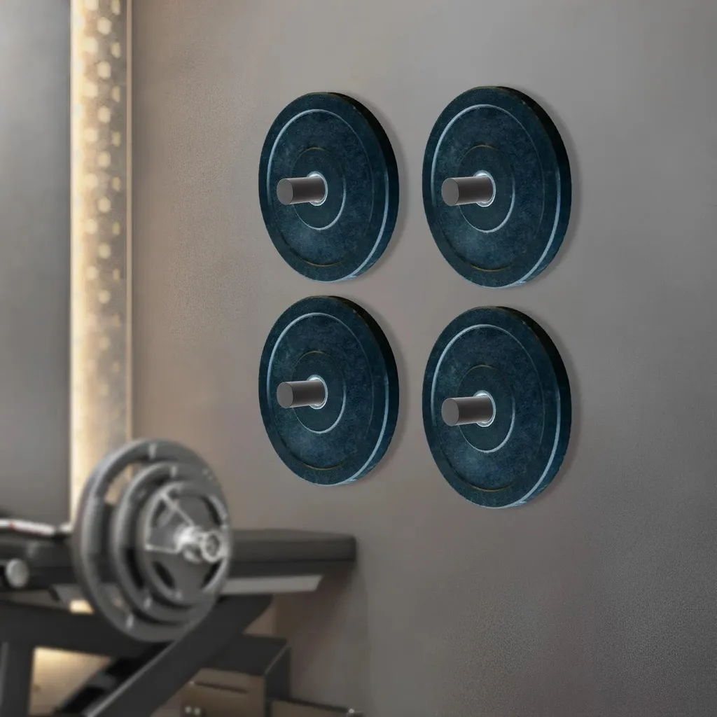 Support mural disques haltères gain de place Lot de 4 Noir Mat 80kg - 6