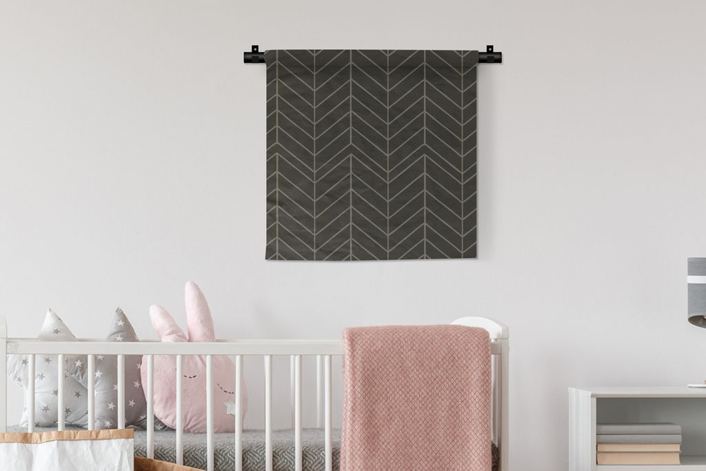MuchoWow Wandteppich Wandbehang Linie - Grau - Muster 60x60 cm Tapisserie Dekoration Wandtuch - Dekorationen - Wand Decke
