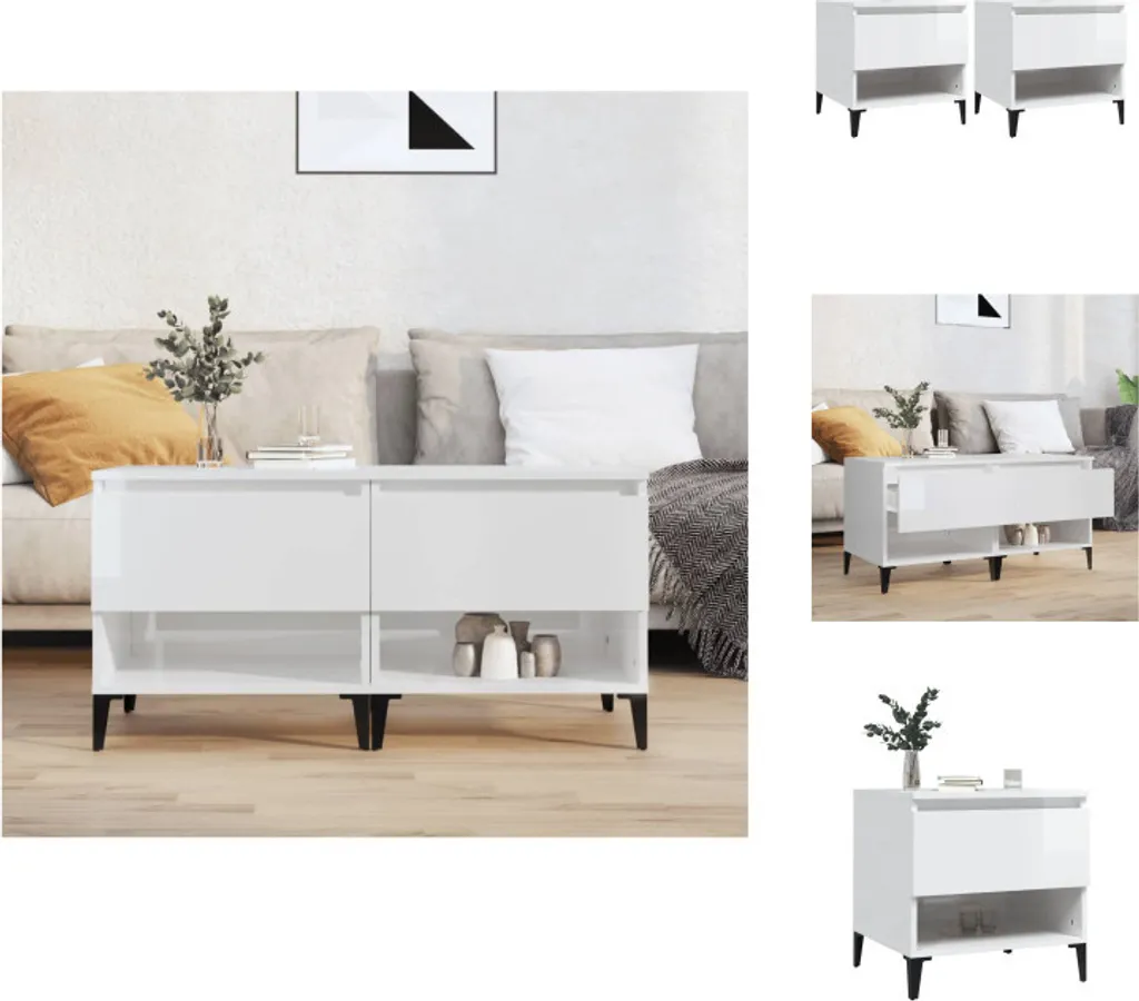 vidaXL Tables d'Appoint 2 pcs Blanc Brillant 50x46x50 cm Bois Ingénierie