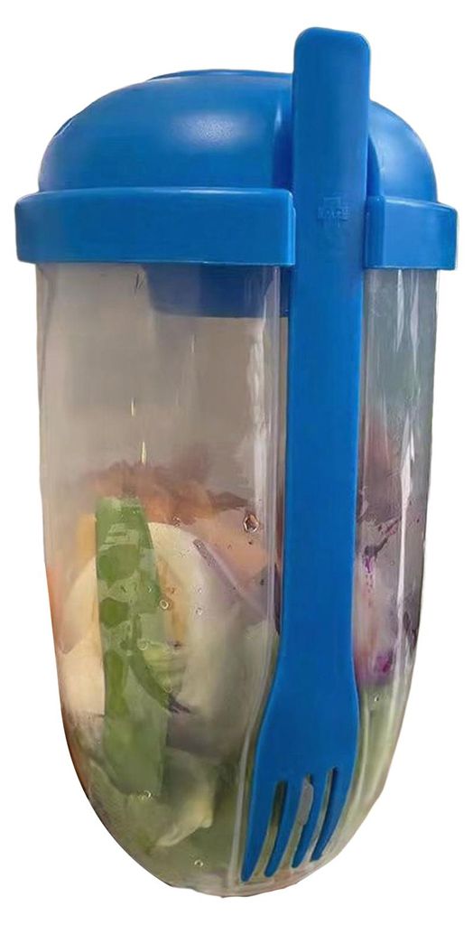 Wiederverwendbarer Salatbecher 1000 ml, tragbarer Frischhaltebehälter für Salate mit Gabel und Dressinghalter, BPA-freier PP-Becher zur Aufbewahr...