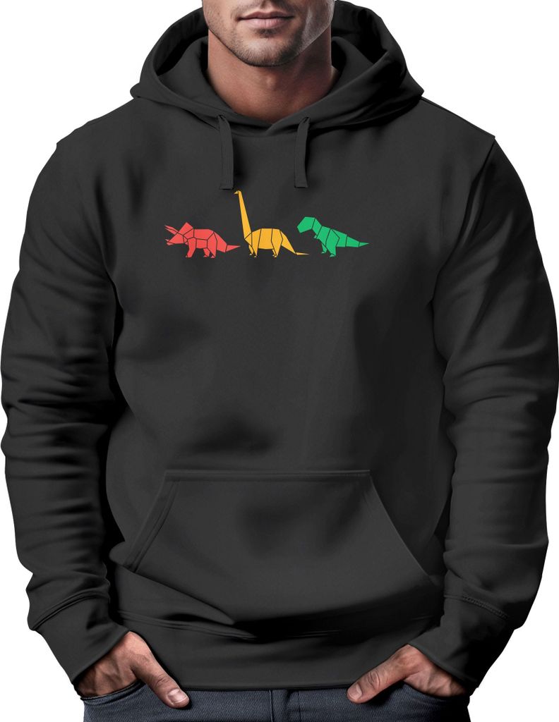 Hoodie Herren Dinosaurier Aufdruck Polygon Tiere Geometric Print Fashion Streetstyle Neverless schwarz M