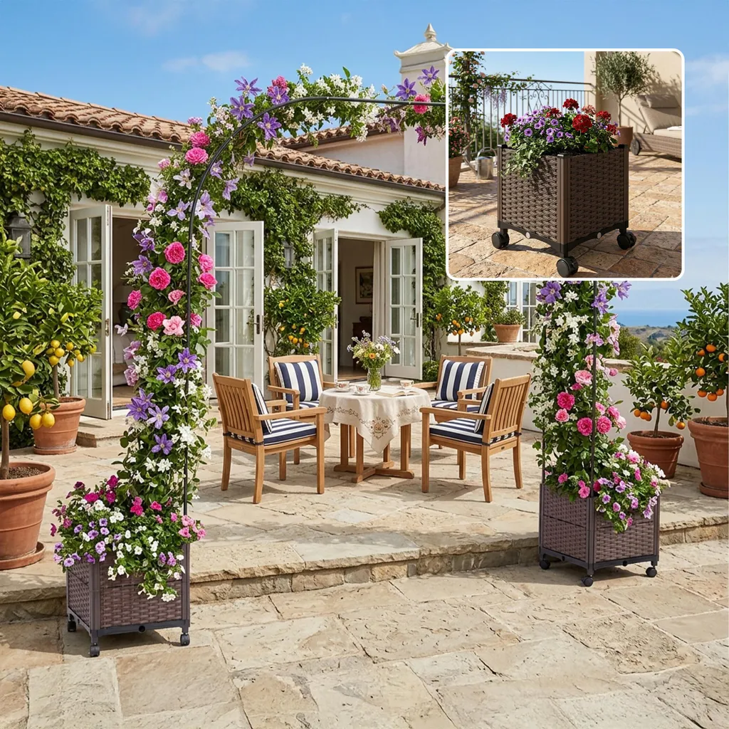 Arche de roses Relaxdays avec 2 bacs à fleurs en métal robuste noir