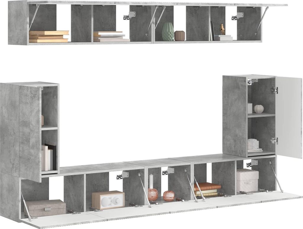 Langlebige TV-Schrankset Wandmontiert 5 pcs - Montage erforderlich - Beton Grau Holzwerkstoff - Möbel596783 - TV-Schränke