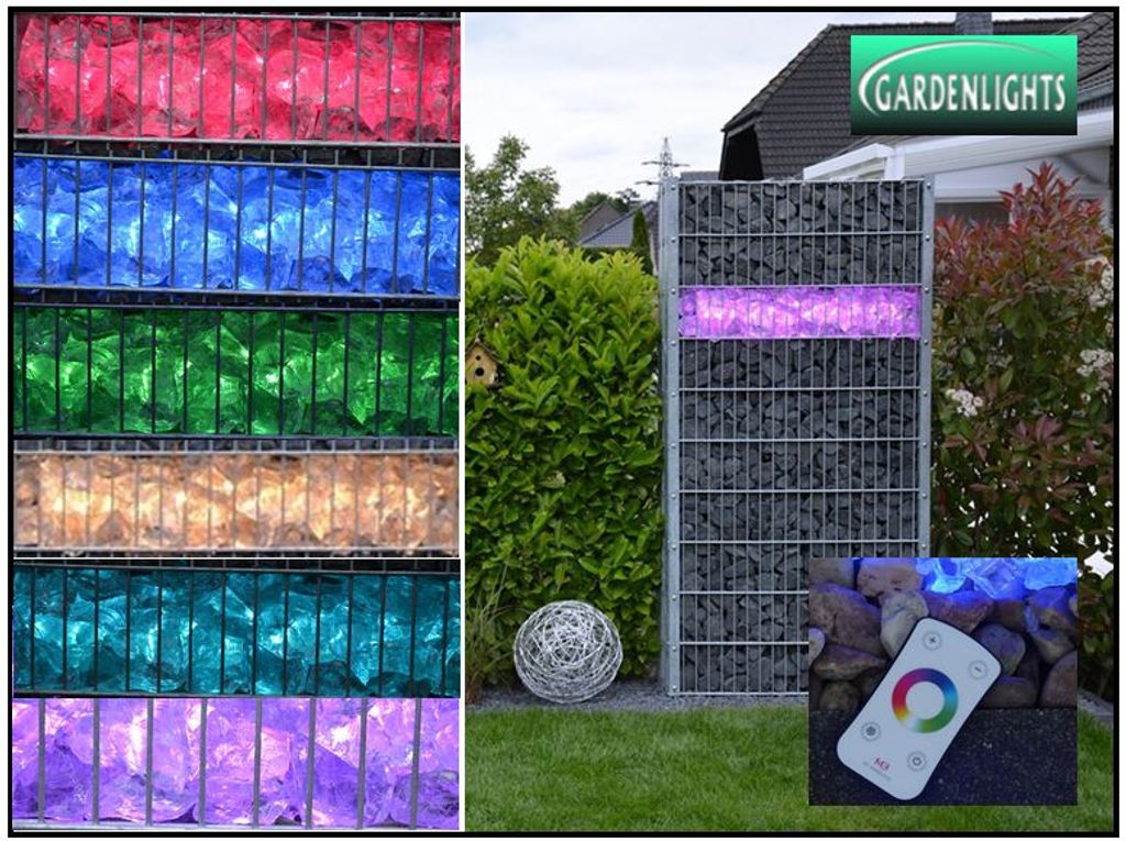 8126 Gabionen Leuchte LED 360 Grad 0,85 m RGB + Warmweiss +Fernbed.