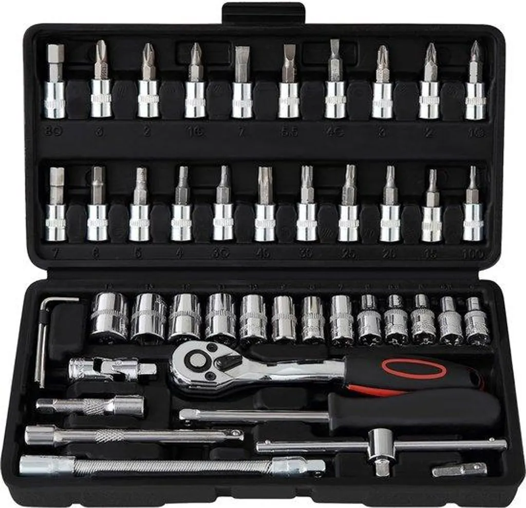 Coffret cliquet 1/4 pouce 46 pièces avec douilles et outils de mécanique