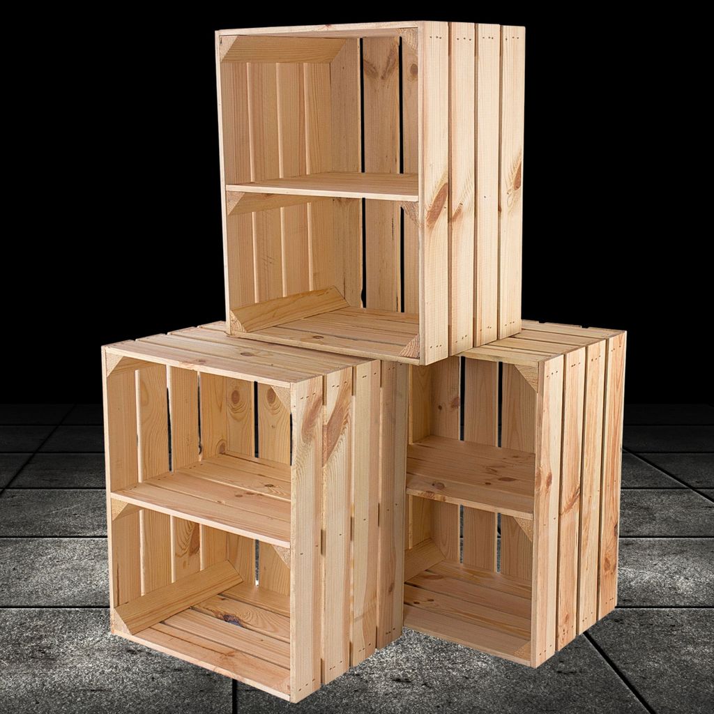 3x Schönes schwarzes Kistenregal für Aufbewahrung 50x40x30cm Holzkiste 