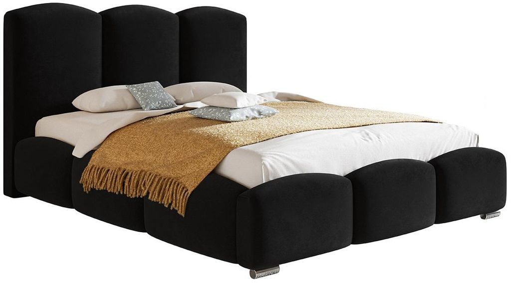 Polsterbett 140x200 cm Roma - Doppelbett mit Bettkasten - Metall-Lattenrost, Dicker Schaum, Bett 140x200 Schwarz