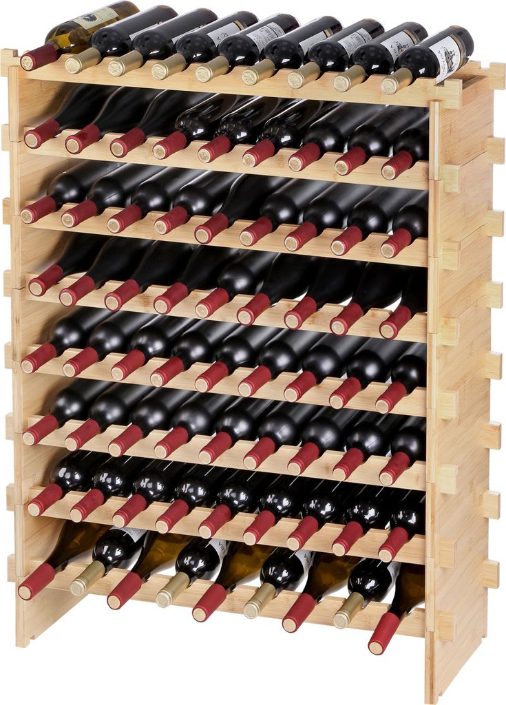 SucceBuy 72 Flaschen stapelbares modulares Bambus-Weinregal – 8-stöckiges Ausstellungsregal. Organisieren und präsentieren Sie Ihre Weinsammlun...