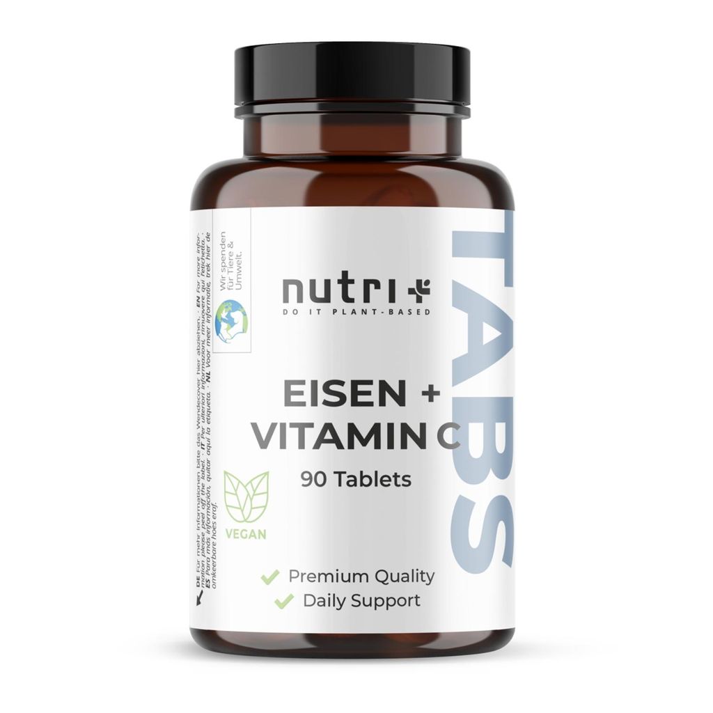 nutri+ Eisen + Vitamin C Tabletten - hochdosiert - 90 Tabletten mit 50 mg Eisen