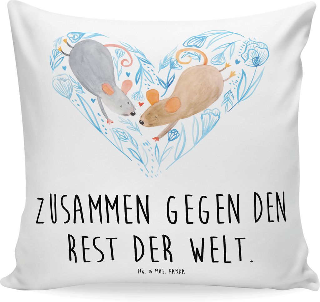 Mr. & Mrs. Panda Kissen 40x40 Hochzeit Mäuse Herz - Weiß - Geschenk, Sofakissen, Liebe, Sofa, Maus, Dekokissen, Zierkissen, Kuschelkissen, Hochze...