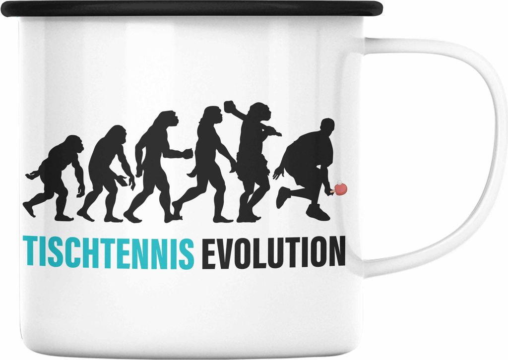 Trendation - Tischtennis Evolution Emaille Tasse Geschenk Tischtennisspieler Geschenkidee Lustig für Männer Tischtennis Zubehör (Schwarz)