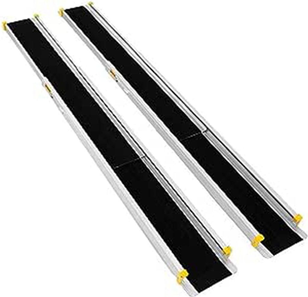 GOPLUS 2 x Rollstuhlrampe, Teleskoprampe teleskopierbare aus Aluminium, rutschfest bis 270 kg, einstellbare Laderampe, Auffahrrampe (91,5–152,5 cm)