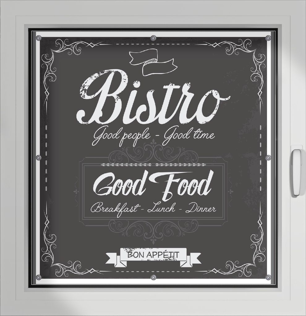 Wallario Lichtschutzbild, Dekorativer Sichtschutz Sonnenschutz 96 x 93 cm mit Motiv: Bistro-Design in schwarz-weiß - Verdunklung ohne Bohren