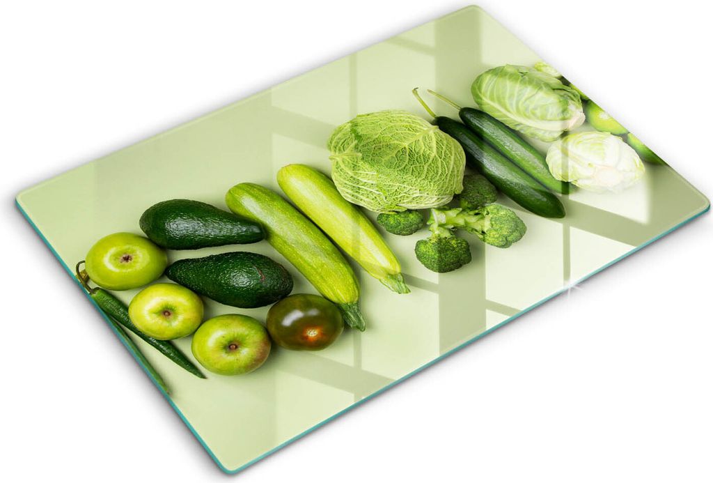 Abdeckung Glas - Küchenabdeckung - 80x52 cm - Abdeckplatte -Grünes Obst und Gemüse