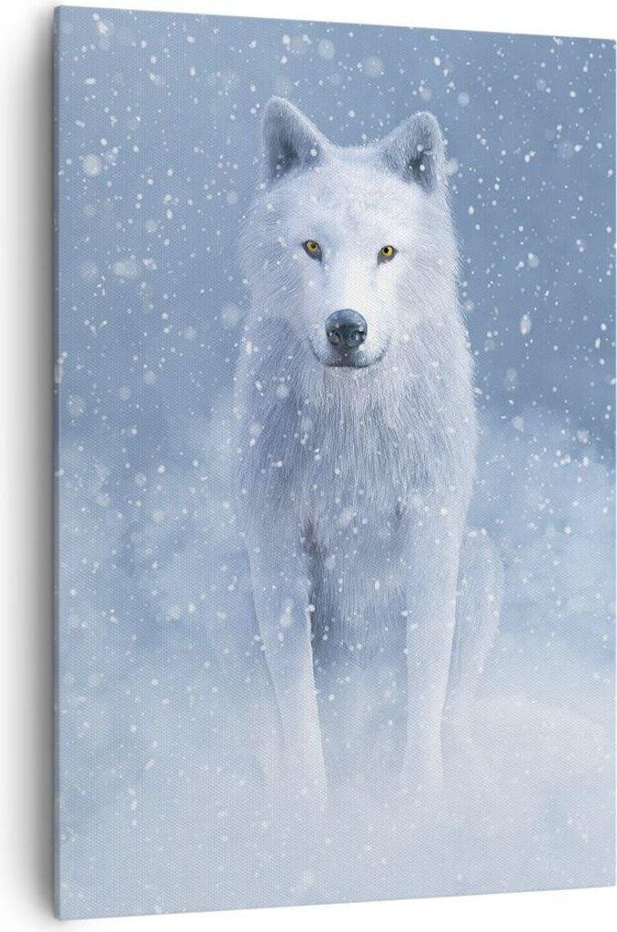 Bild auf Leinwand - Leinwandbild - Einteilig - Weiß Wolf Schnee - 70x100cm - Wand Bild - Wanddeko - Wandbilder - Leinwanddruck - Wanddekoration - ...