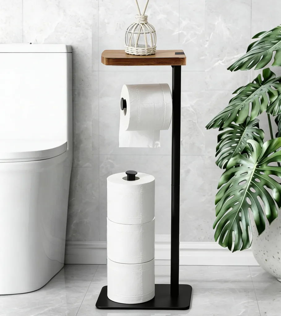 Support papier toilette stable sans trou mural avec réserve de 4 rouleaux