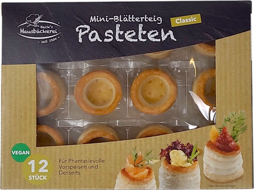 Hack’s Hausbäckerei Mini Blätterteig Pasteten 12 Stck. Hack’s Hausbäckerei Mini Blätterteig Pasteten 12 Stck.