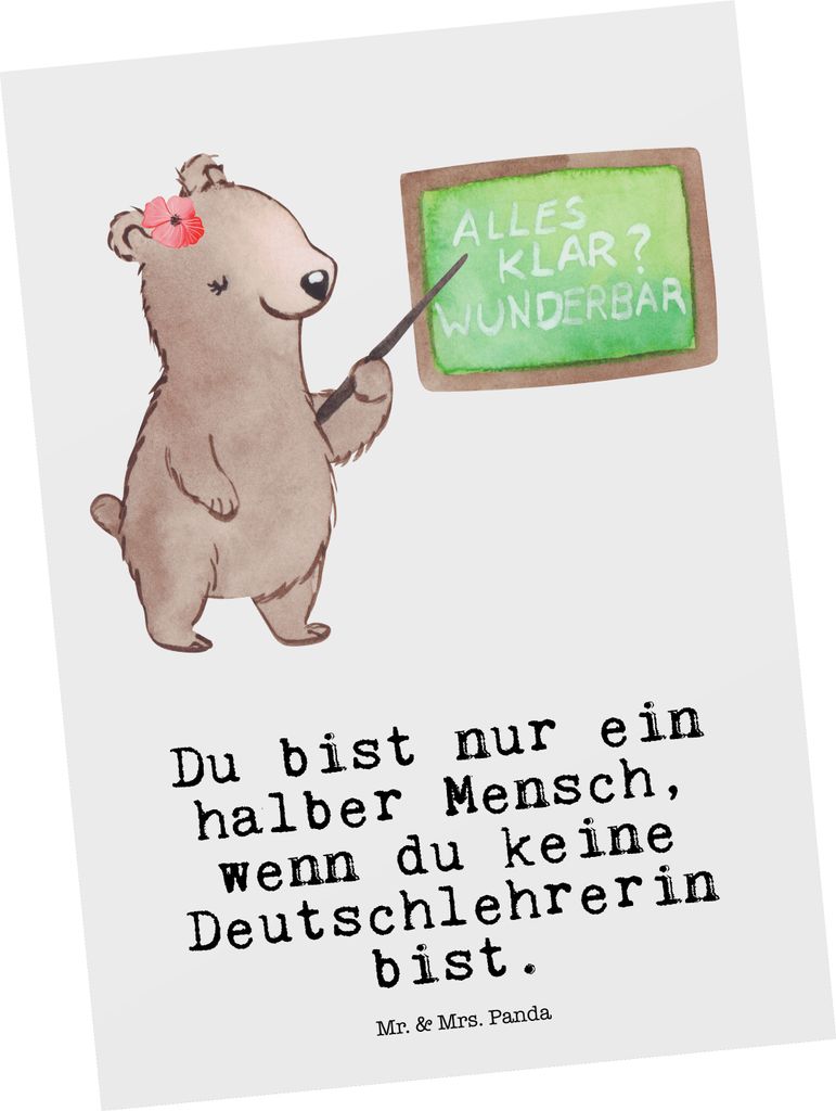 Mr. & Mrs. Panda Postkarte Deutschlehrerin Herz - Weiß - Produktbild 