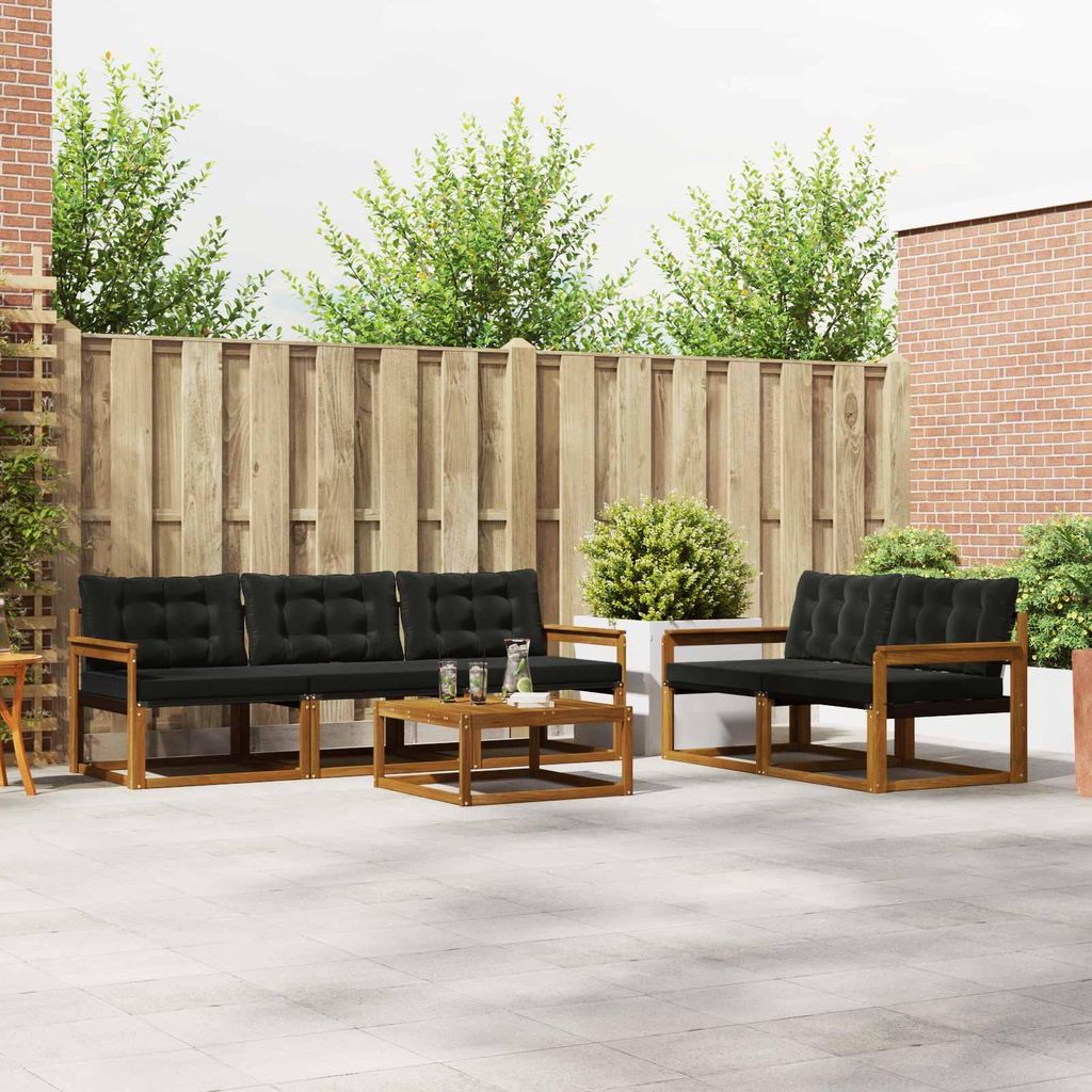 "Neues Produkt" Outdoor-Sofagarnitur ANTI-UV - CLORIS - mit Kissen - 6 pcs - Natürlich und Schwarz - Modern Gartensofas V656