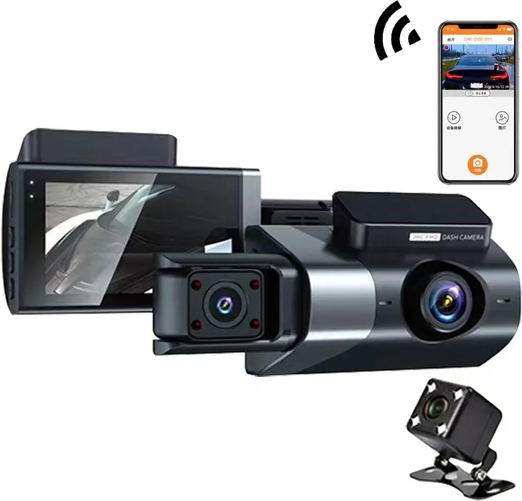 Caméra de surveillance voiture DVR triple objectif avec mode parking