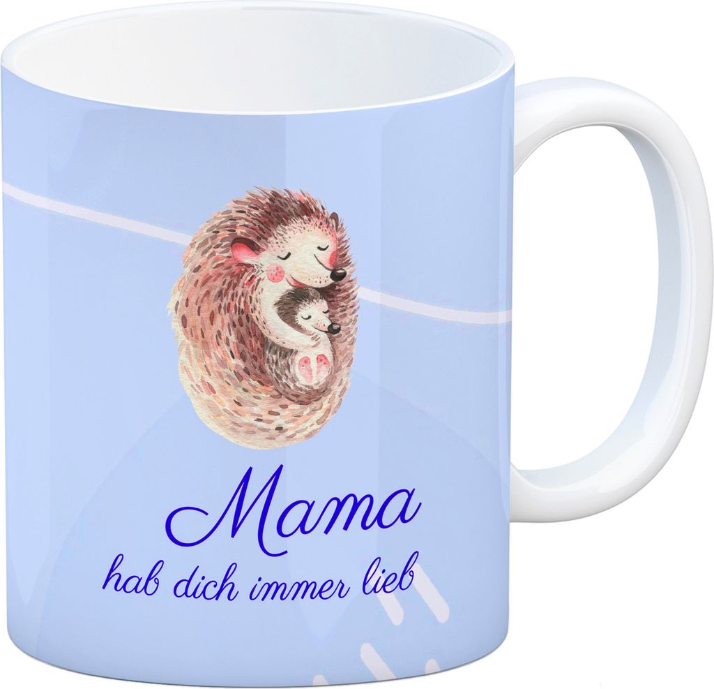 Mama hab dich immer lieb Kaffeebecher mit niedlichem Igel in blau