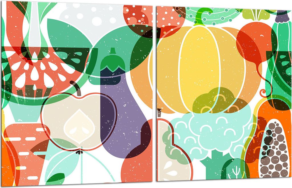 Herdabdeckplatten 2x40x52 Ceranfeld 2-Teilig Glas Spritzschutz Gemüse