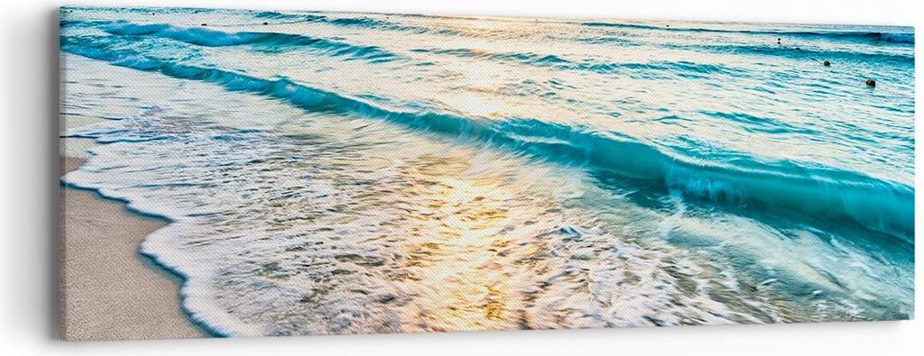 Bild auf Leinwand - Leinwandbild - Meer Welle Strand - 90x30cm - Wand Bild - Wanddeko - Wandbilder - Leinwanddruck - Bilder - Kunstdruck - Wanddeko...