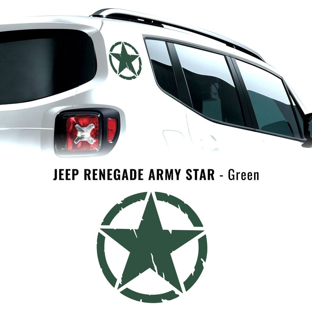 Aufkleber Stern Army Militare für Jeep Renegade, Diam 20 cm, Grün, 2 Stück