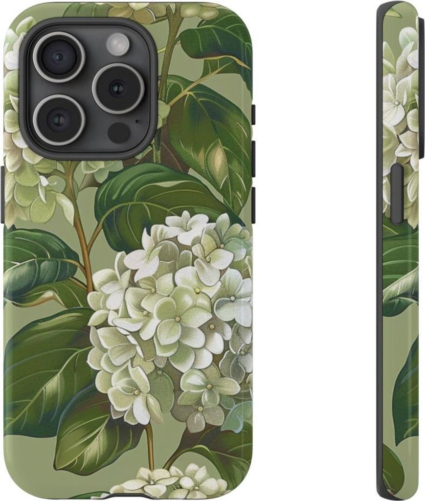 Elegantes Hortensienblüten-Muster in Weiß – Hülle Kompatibel mit iPhone 15 Pro