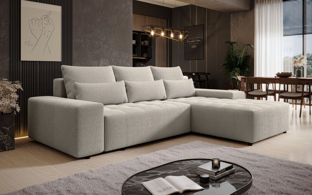 AX LIVING Ecksofa mit Schlaffunktion Alvorada 280 cm creme Produktbild 
