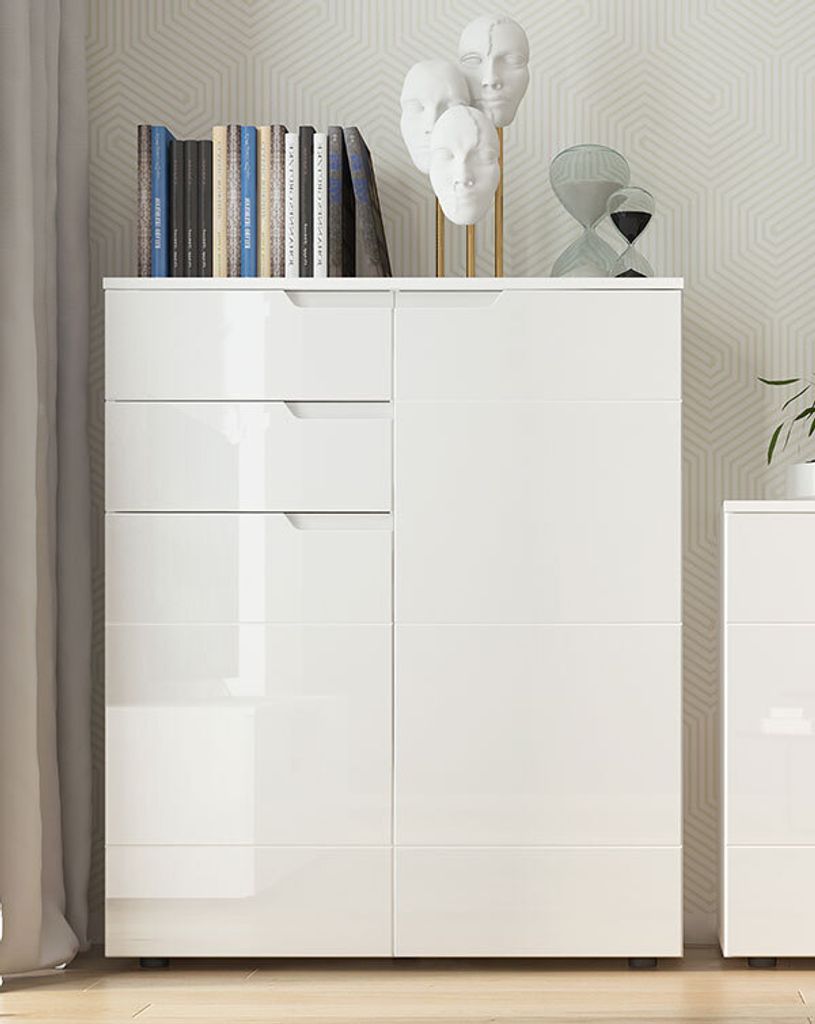 Kommode Paris Highboard 100x40x120cm weiß Hochglanz 2-türig grifflos