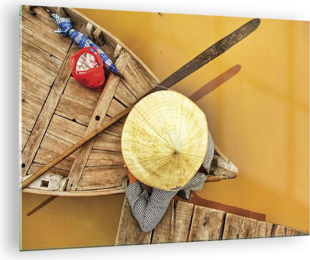 Bilder auf glas - Einteilig - Asiatisch Boot Brücke - 70x50cm - Glasbilder - Wandbilder - Bilder - zum Aufhängen bereit - Wanddekoration aus Glas...