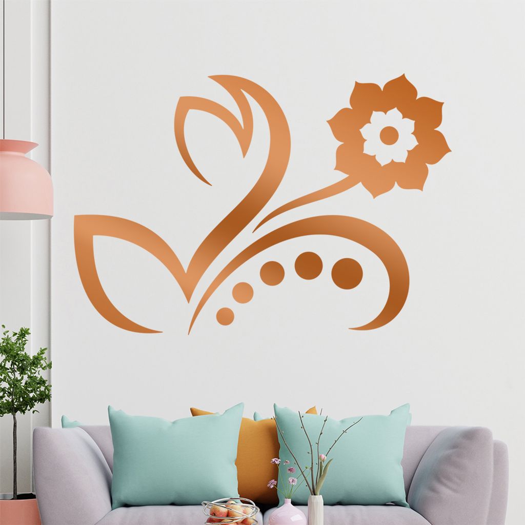 Blume - Linien Punkte Wandtattoo in 6 Größen - Wandaufkleber Wall Sticker - Dekoration, Küche, Wohnzimmer, Schlafzimmer, Badezimmer