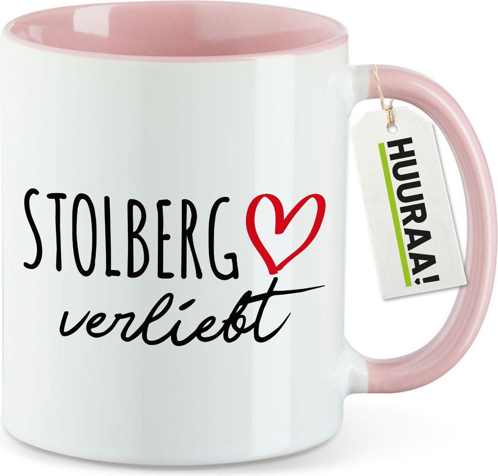 Huuraa Kaffeetasse Stolberg (Rheinland) verliebt 330ml Rosa Keramik Kaffeebecher Geschenkidee
