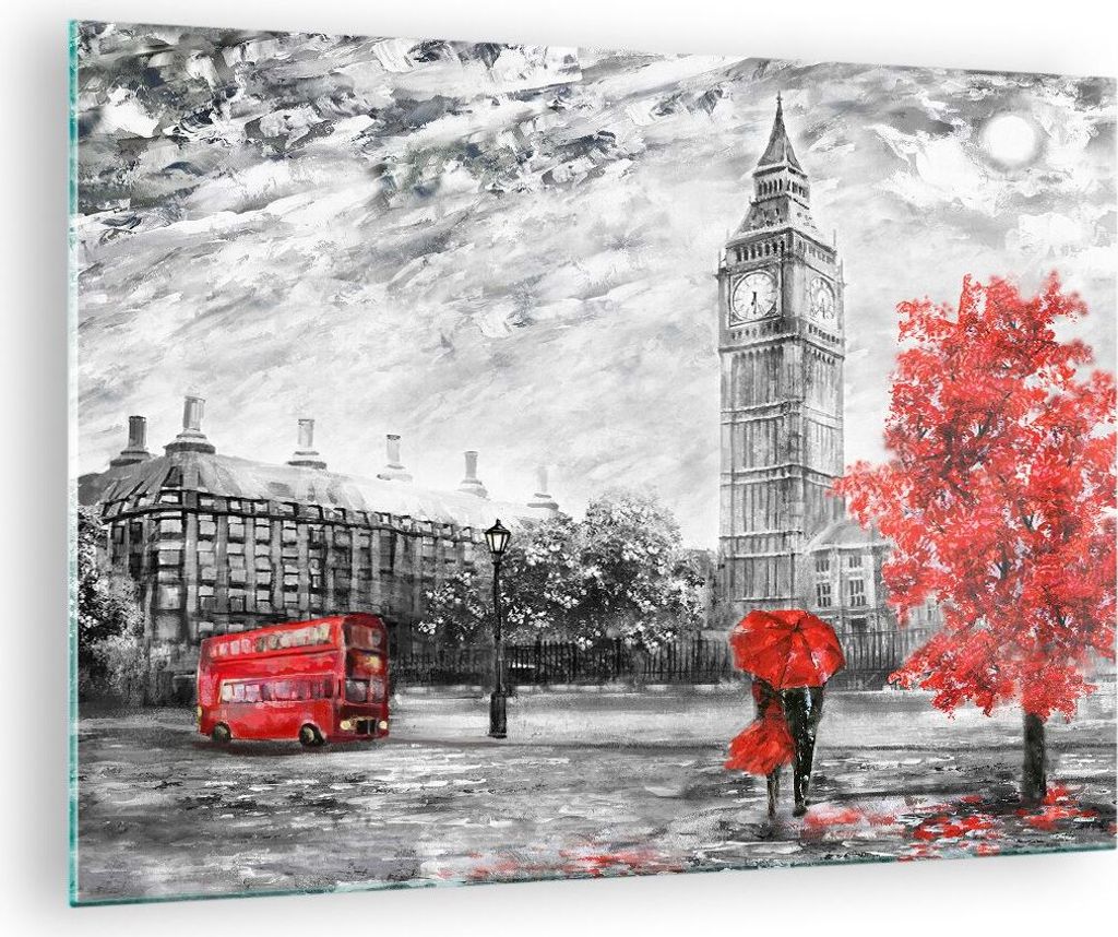 Bilder auf glas - London Bus - 70x50cm - Glasbilder - Wandbilder - Bilder - Kunstdruck - zum Aufhängen bereit - Wanddekoration aus Glas - Glas Bil...