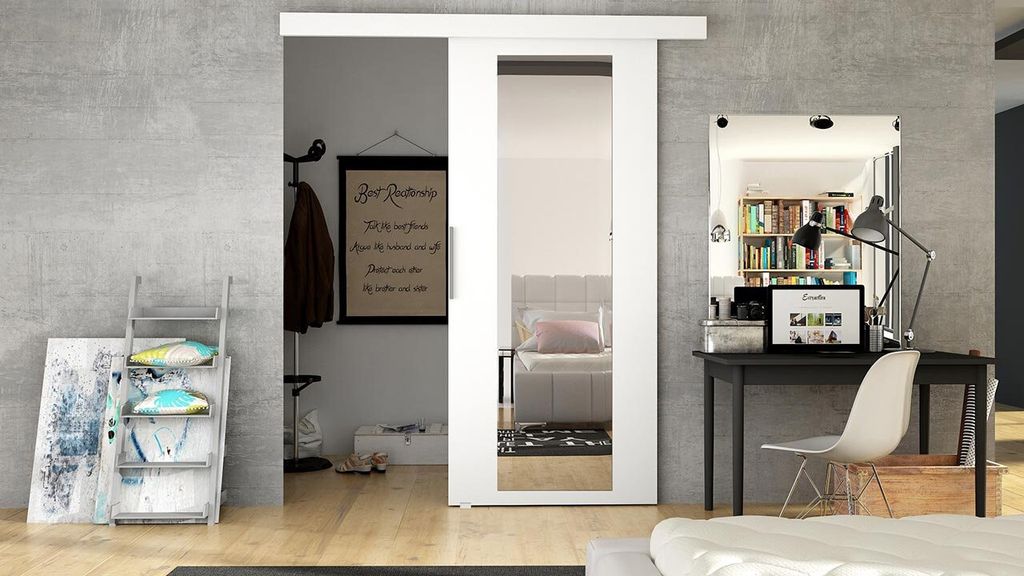 Posuvné dvere so zrkadlom MIRAN 4 - 70 cm, biele Obrázok produktu 