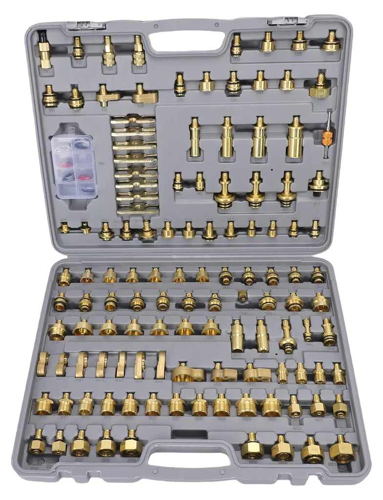 Coffret d'outils de réparation clim auto avec testeur de fuite 122pcs