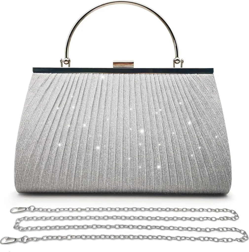 Sac d'Embrayage pour Mariage et Gala Argenté Petit Format Pailleté