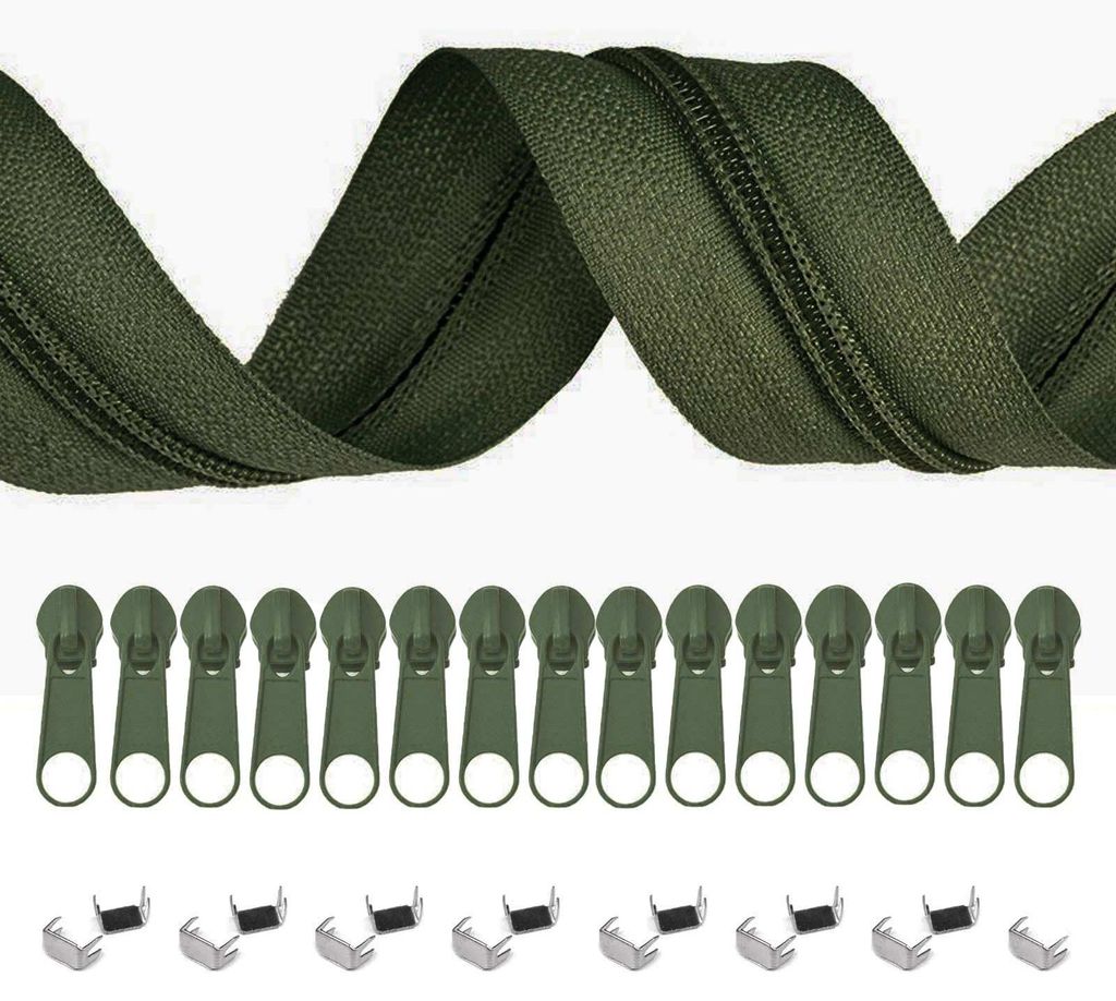 5m Endlos-Reißverschluss 3mm mit 10 Zippern und 15 Endstücke oliv