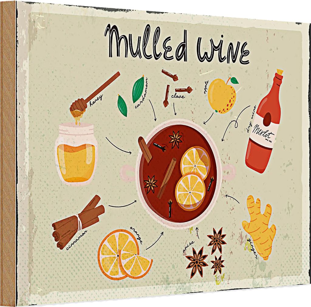 Holzschild Rezept Mulled Wine Anise Honey Apple 30x20cm