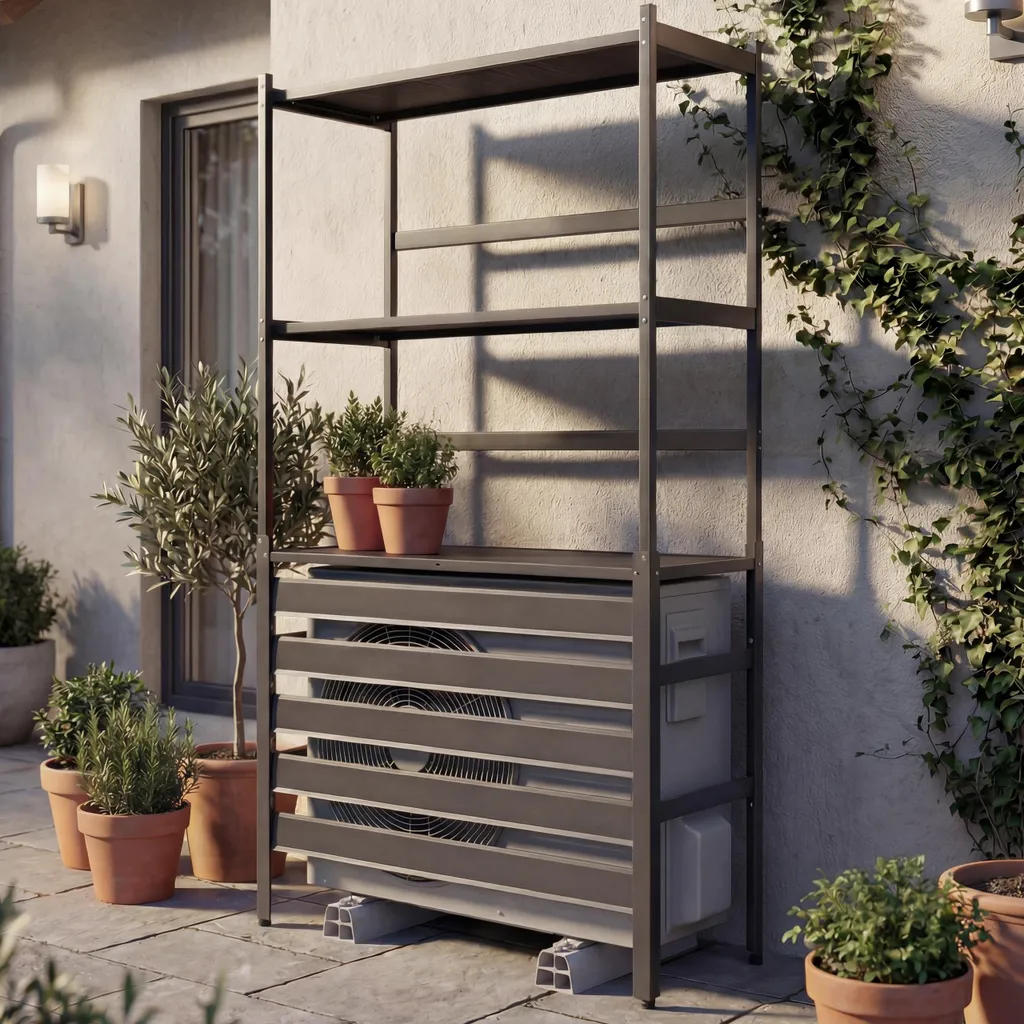 Cache climatiseur 163cm aluminium anthracite avec étagère intégrée