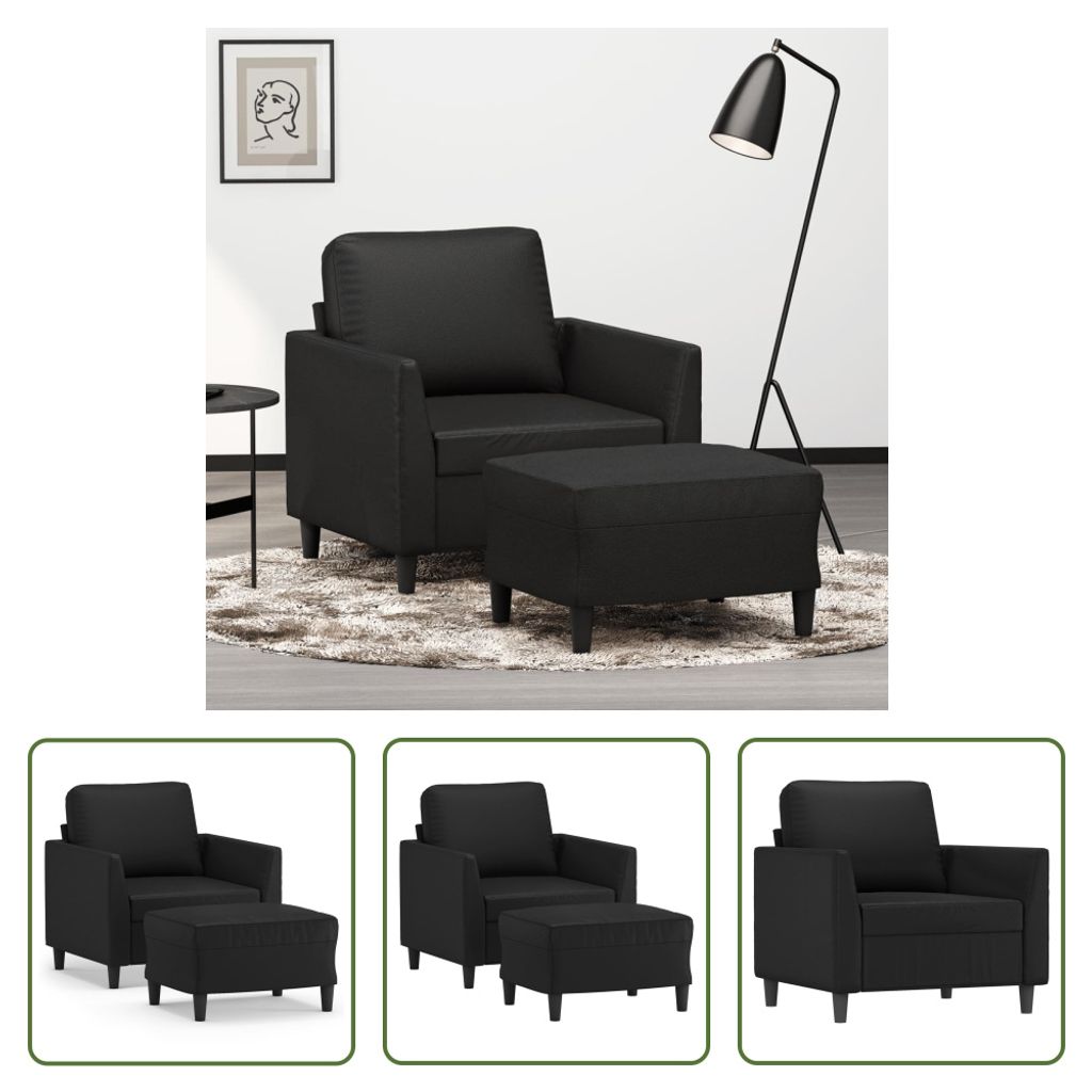 The Living Store Sessel mit Hocker Schwarz 60 cm Kunstleder