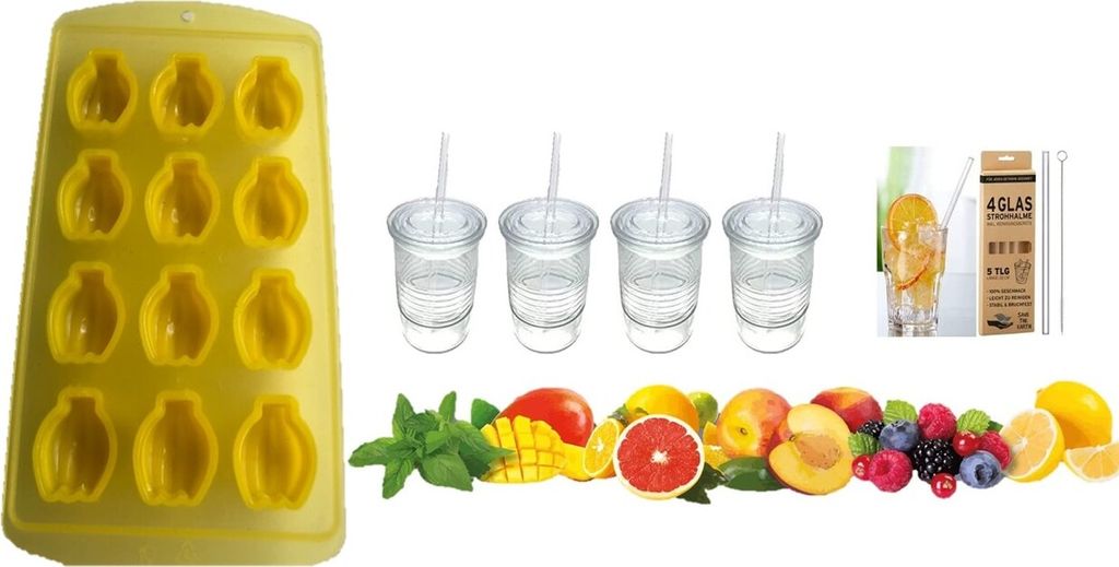 Eiswürfelform Silikon Einfache Eisfreigabe Eiswürfelform Eiswürfelbehälter für Cocktails Whisky Saft Wasser und andere Getränke+ Gläser Set ...