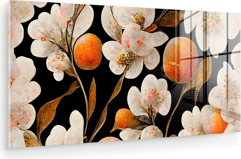 MuchoWow Glasbilder - Bilder auf Wandbild - Foto auf Glas Blumen - Weiß - Orange - Natur 120x60 cm Wanddekoration aus Glas - Acrylglasbild - Acryl...