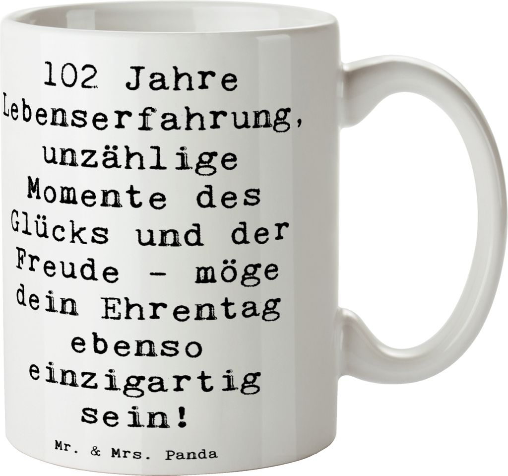 Mr. & Mrs. Panda Tasse Spruch 102. Geburtstag Glück - Weiß - Geschenk, feiern, Happy Birthday, Kaffeepott, Pott, Jubilar, Becher, Lebensjubiläum...