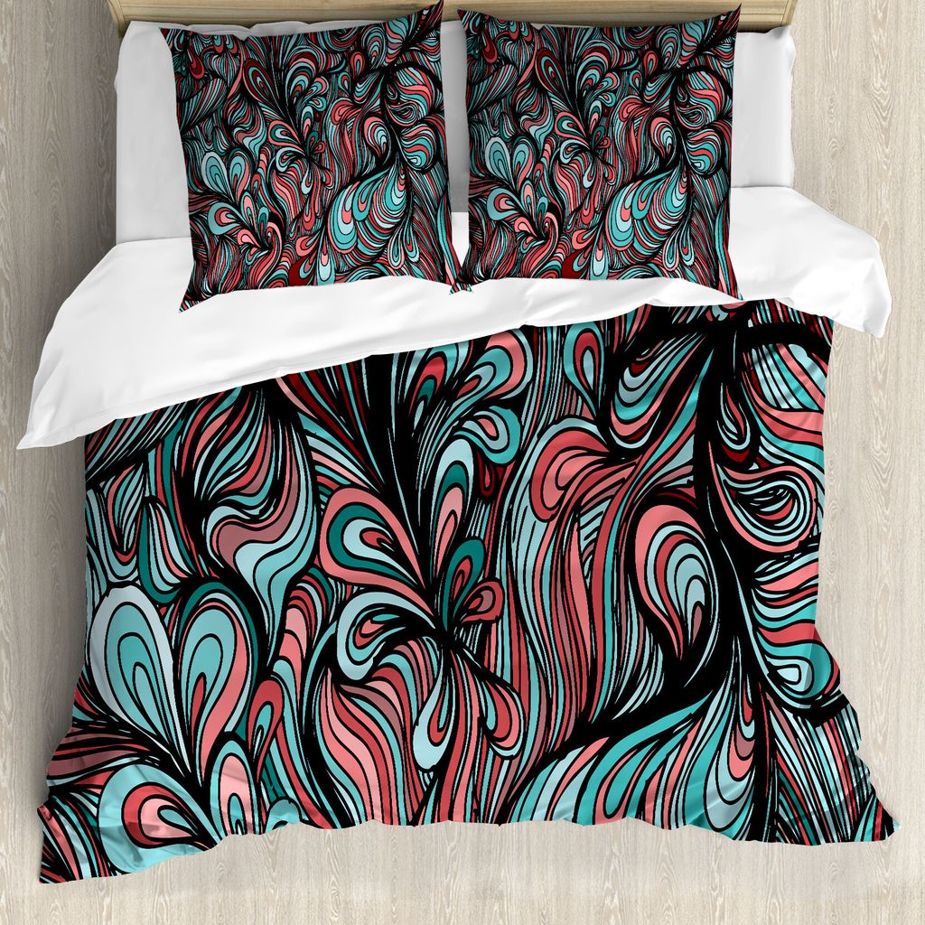 ABAKUHAUS Kunst Bettbezug, Formen mit Dim Farben, Milbensicher Allergiker geeignet mit Kissenbezügen, 155 cm x 220 cm - 80 x 80 cm, Mehrfarbig