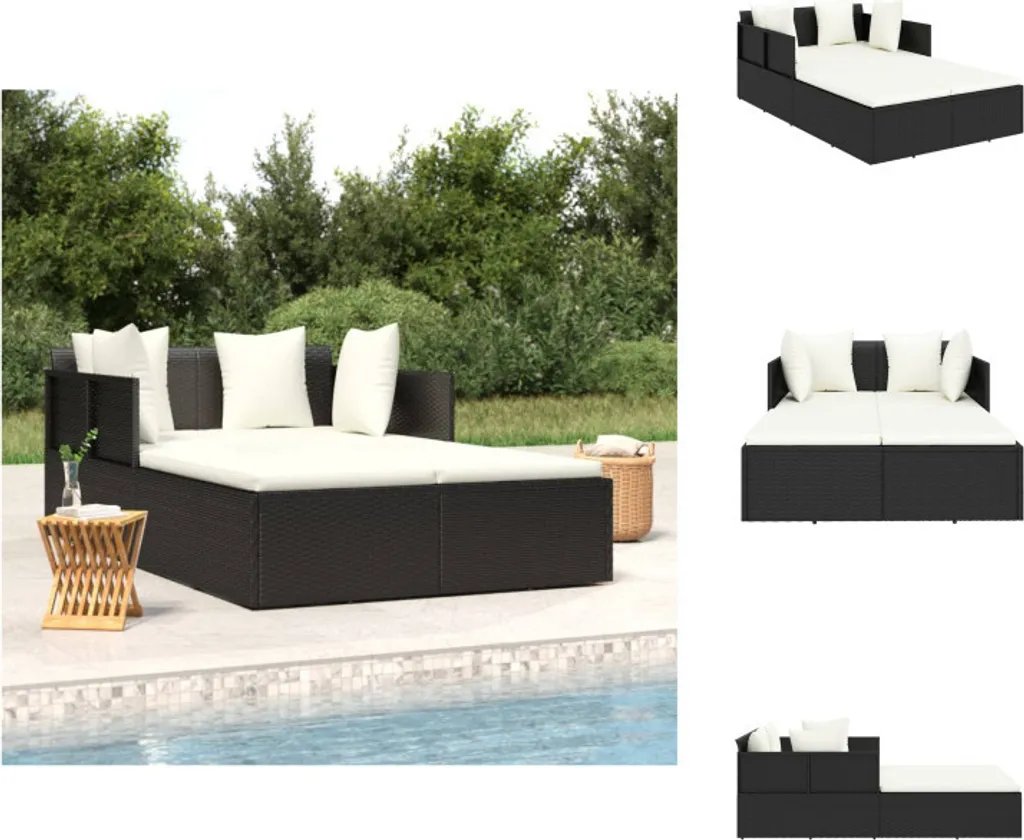Bain de Soleil pour Terrasse et Piscine en Rotin Noir avec Coussins