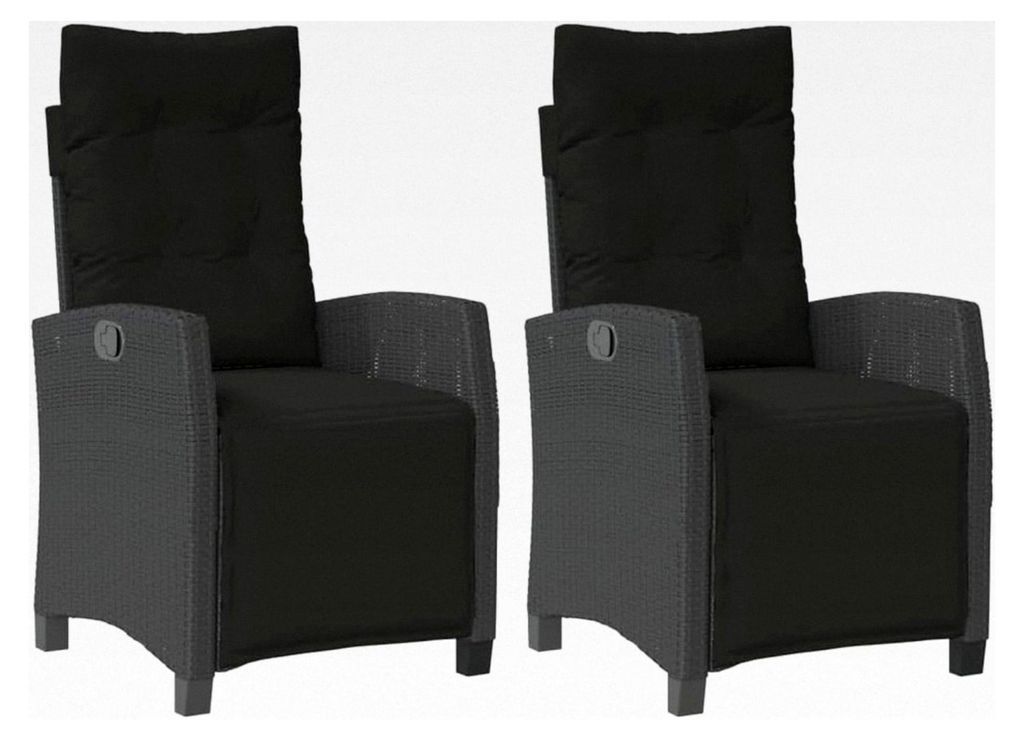 Gartensessel 2 Stück, Gartenstuhl mit Fußteil, verstellbarer Rückenlehne und Fußstütze, Relaxsessel für den Garten, Schwarz Poly Rattan
