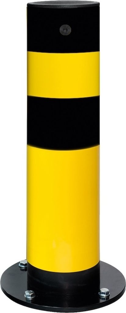 PROREGAL Rammschutz-Poller Swing mit PolyurethanFederelement | HxØ 66,5x15,9cm | Materialstärke 4,5mm | Kunststoffbeschichteter Stahl | Schwarz-Gelb