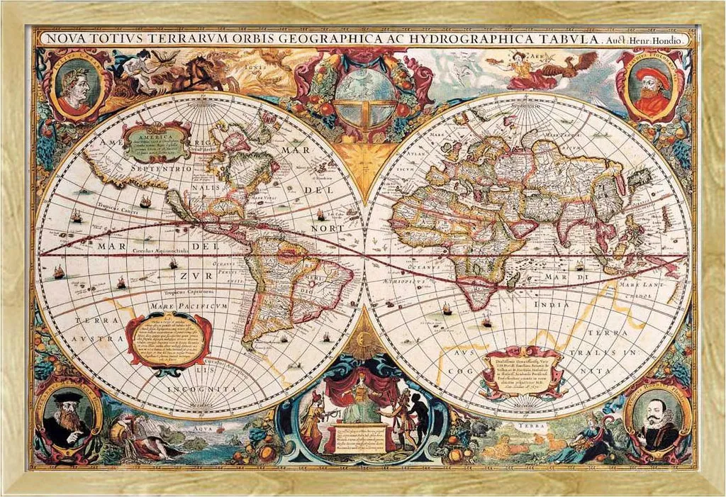 Idea Regalo: Poster Mappamondo Antico con Cornice Faggio Shinsuke 61x91